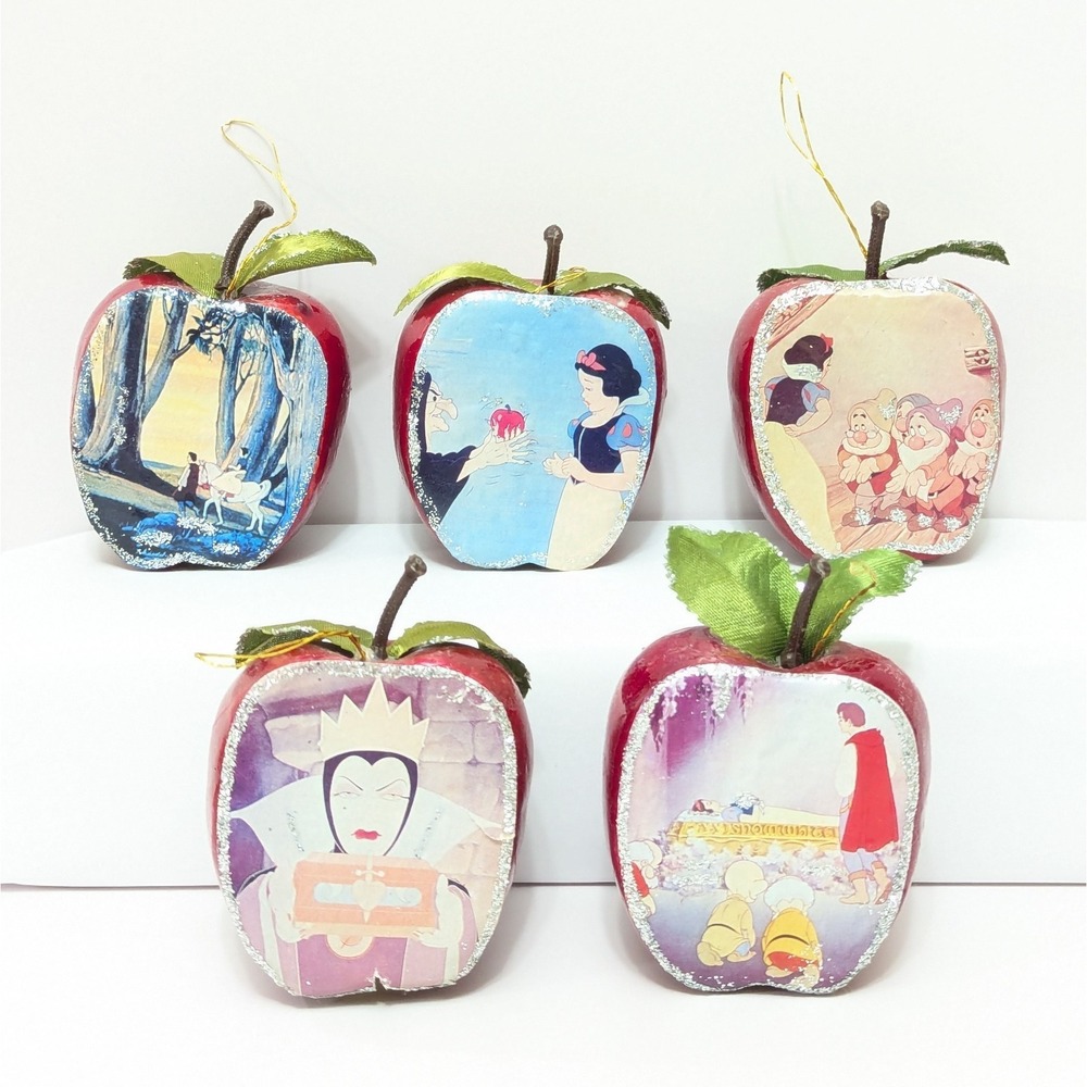 Vintage Disney Snow White Apple Paper Mache Ornaments Story Set Of 5